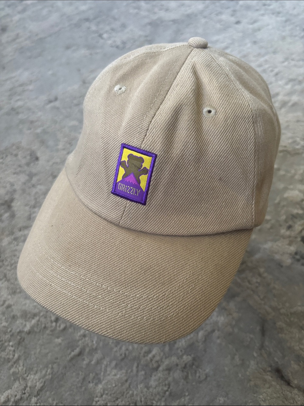 Grizzly Tan Baseball Cap with Purple Patch